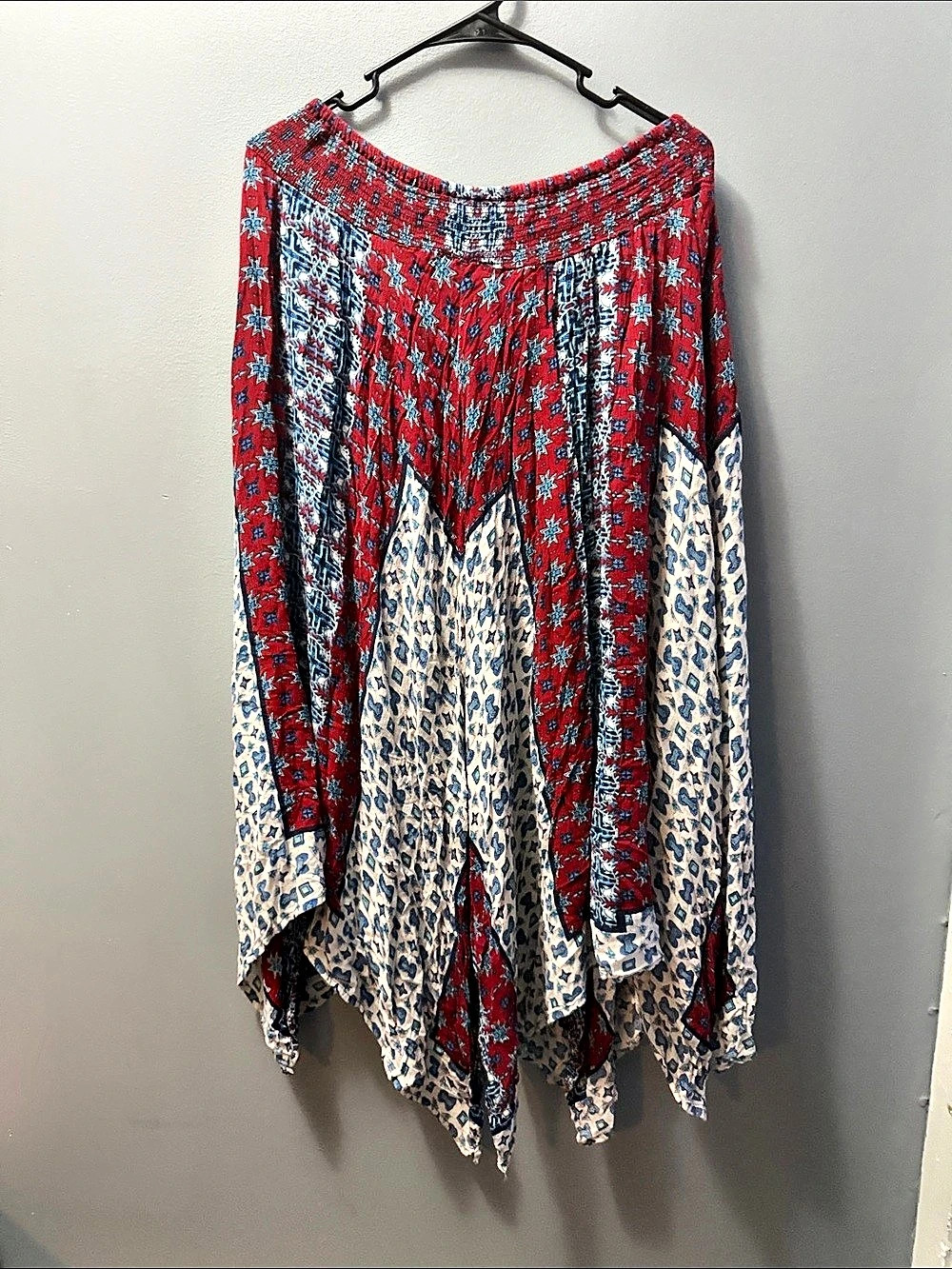 Patrons of Peace Boho Asymmetrical Maxi Skirt in Red & Blue Size Large Like5